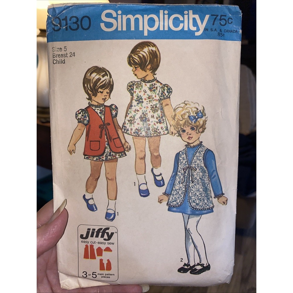 Simplicity 9130 Vintage 1970 Girls Dress Vest Sewing Pattern Size 5 Cut Complete